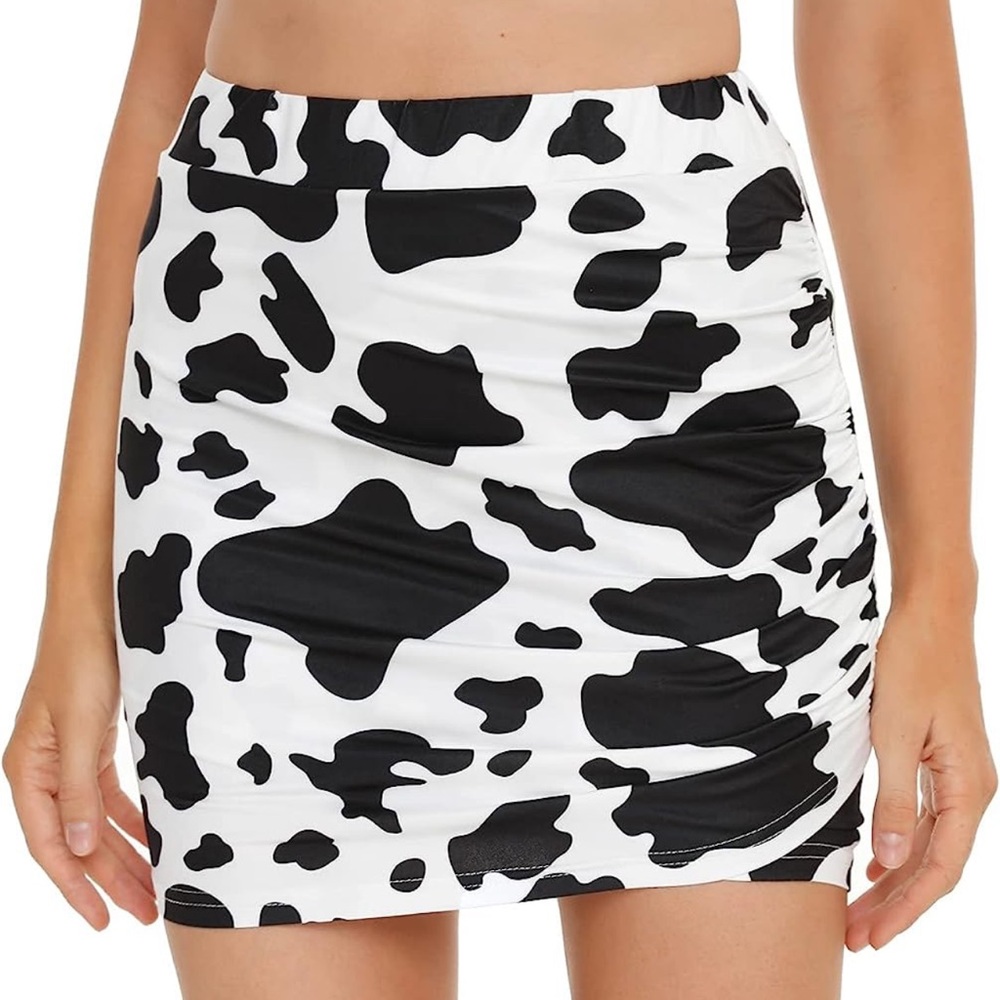 Cow Print Ruched Mini Skirt